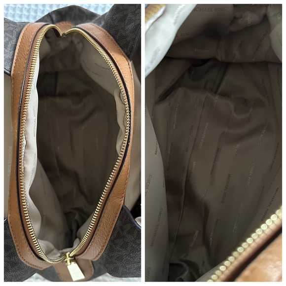 Michael Kors Fulton Large Signature Charm Hobo Shoulder Bag Tote Brown MK Logo - Picture 14 of 16